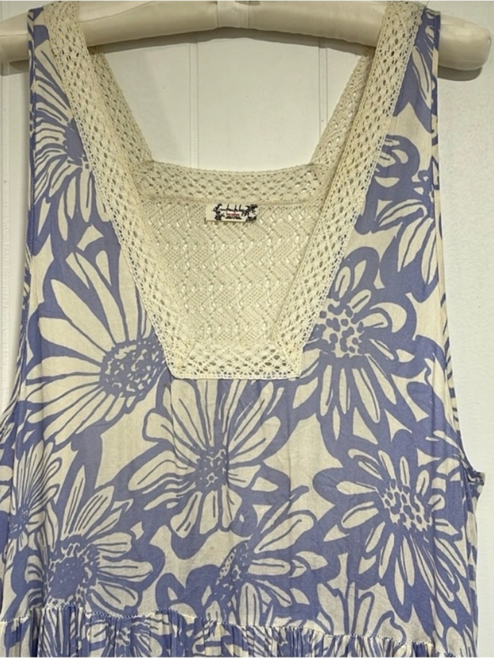 Free People Tiers For You Maxi Dress M Blue Floral Crochet Boho Cottagecore - Picture 7 of 10